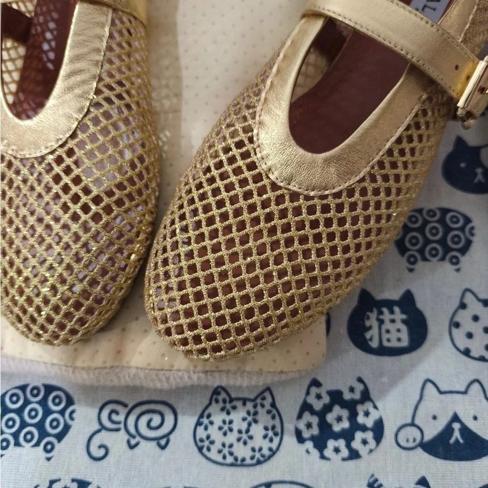 Alaïa Metallic Gold Mesh Mary Jane Flats